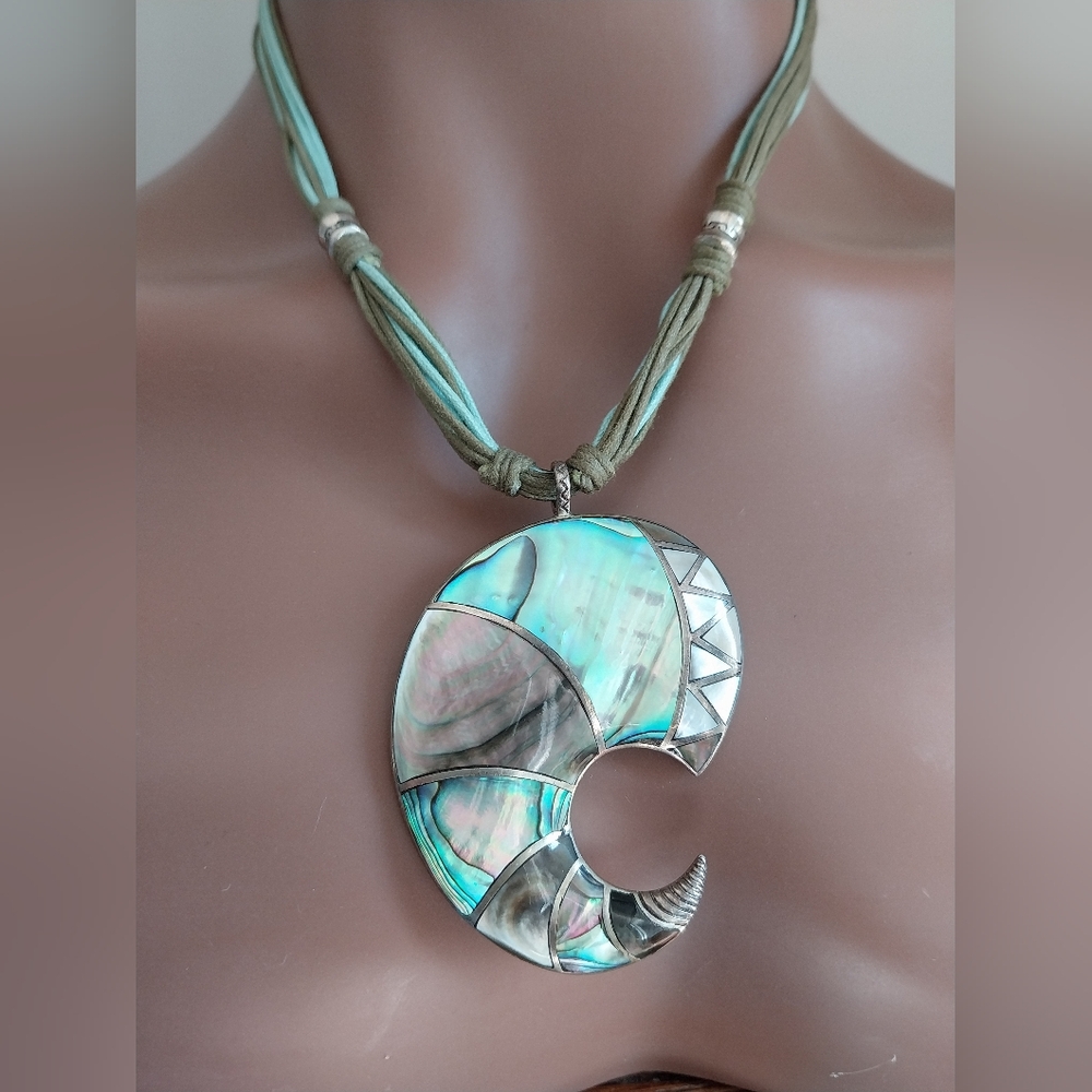 Vintage Abalone Shell  Sterling Silver Necklace